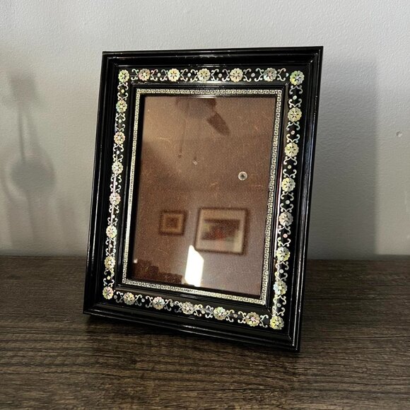 Vintage 5 x 7 Black Frame with Etched Iridescent Detail made in Japan - Picture 1 of 6